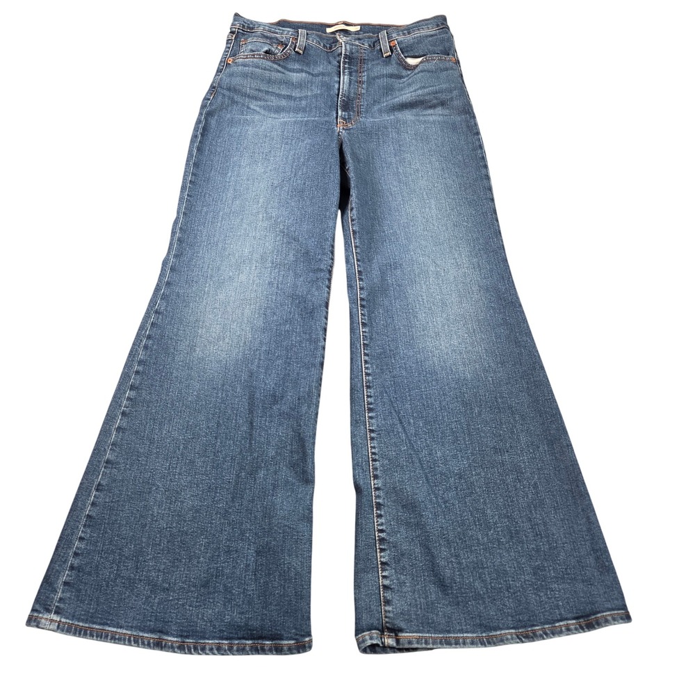 Levis Ribcage Bell Jeans Womens 32 Blue Denim High Rise Wide Leg Flare A7503
